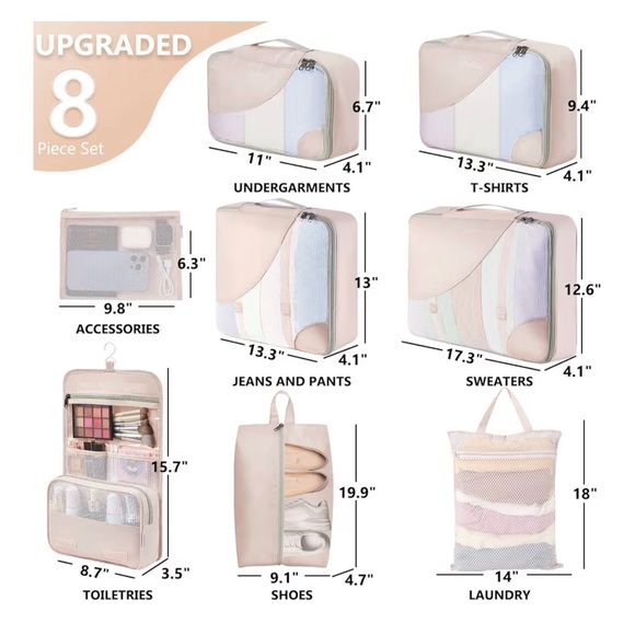 8 Set Packing Cubes, Anti-Tearing Suitcase Organizer for Luggage ~ New - Picture 2 of 5